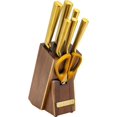 thumbnail image 1 of Sabatier- Triple Riveted Knife Block Set 8-Piece, High Carbon Stainless Steel Kitchen Knives, Wood Block (Gold), 1 of 7