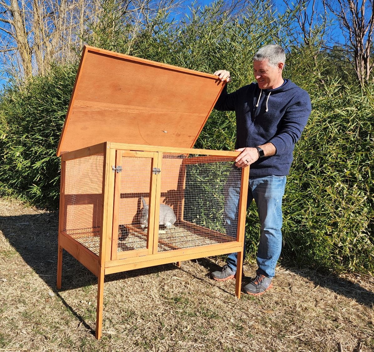 Zylina Raised Wood Rabbit Hutch for Rabbits, Bunnies and Guinea Pigs