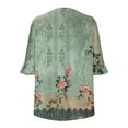thumbnail image 5 of JTZGDY Womens Tops 3/4 Flared Sleeve Cute Floral Printed Summer V Neck Graphic Tunic T-Shirts Loose Irregular Hem Blouse Dressy Ruffle Top Green#01 S, 5 of 6