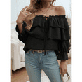 thumbnail image 5 of Women'S Off Shoulder Ruffle Trendy Summer Fashion Long Sleeve Blouse Sexy- Dressy Casual Outfits Layered Tops Black L, 5 of 7