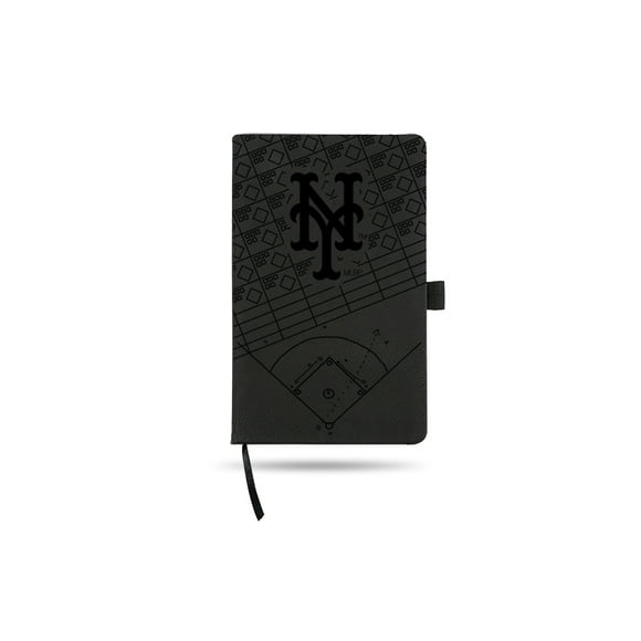 New York Mets Laser Engraved Black Notepad With Elastic Band