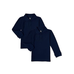 Wonder Nation Toddler Boys School Uniform Long Sleeve Polo 2-Pack