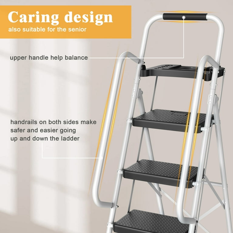 JOZ Folding 5-Step Ladder, 350lbs Capacity, Compact Design, Tool