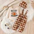 thumbnail image 2 of VNKIDY Boys Outfits Baby Kids Football Prints 3 Piece Outfit Long Sleeve Crewneck Bodysuit Elastic Waisted Suspenders Pants Matching Hat Set For Daily Wear Leisure Outfits, 2 of 9