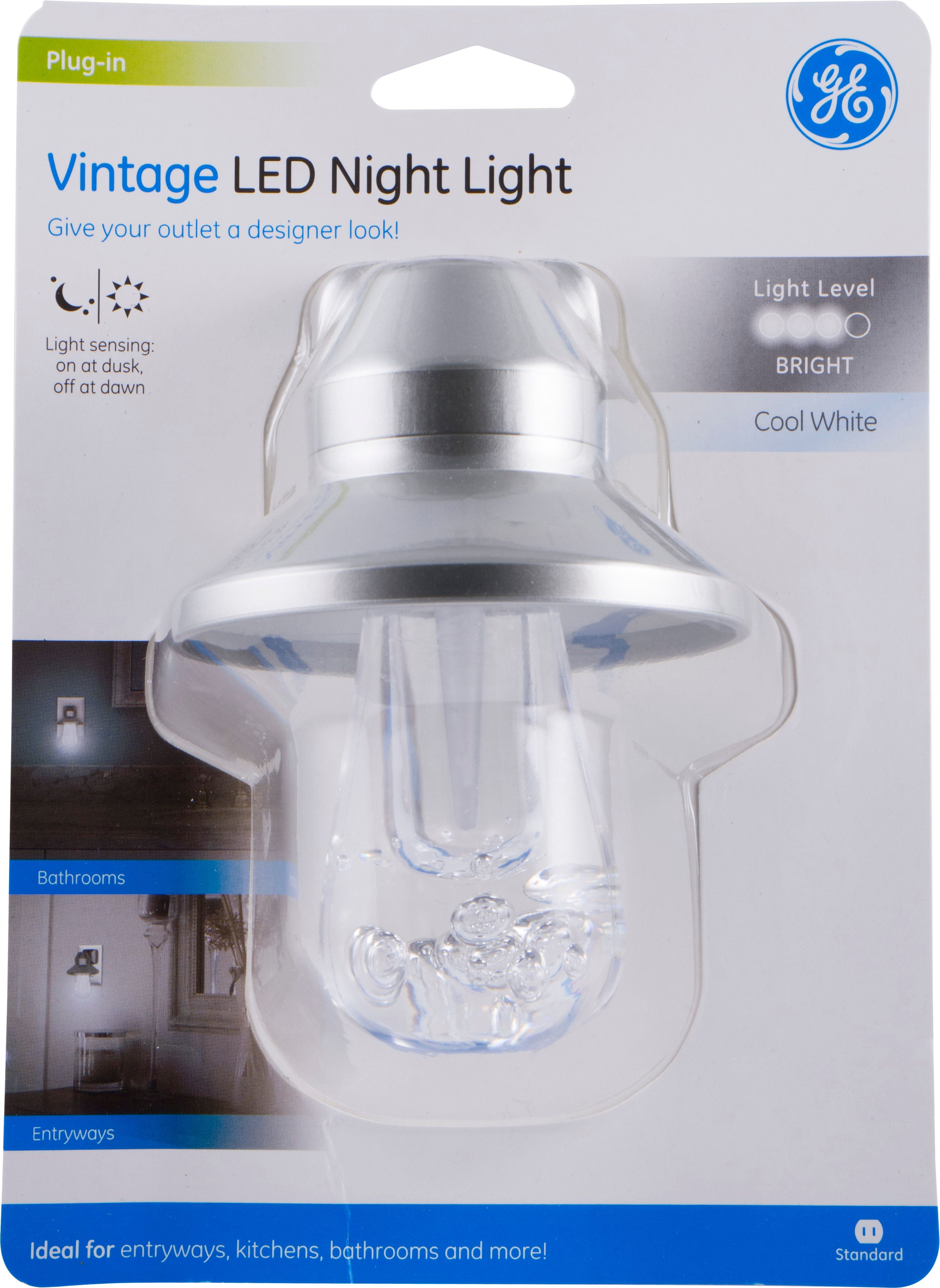 GE Vintage LED Night Light, Plug-In, Dusk to Dawn, Silver Hood, 41417