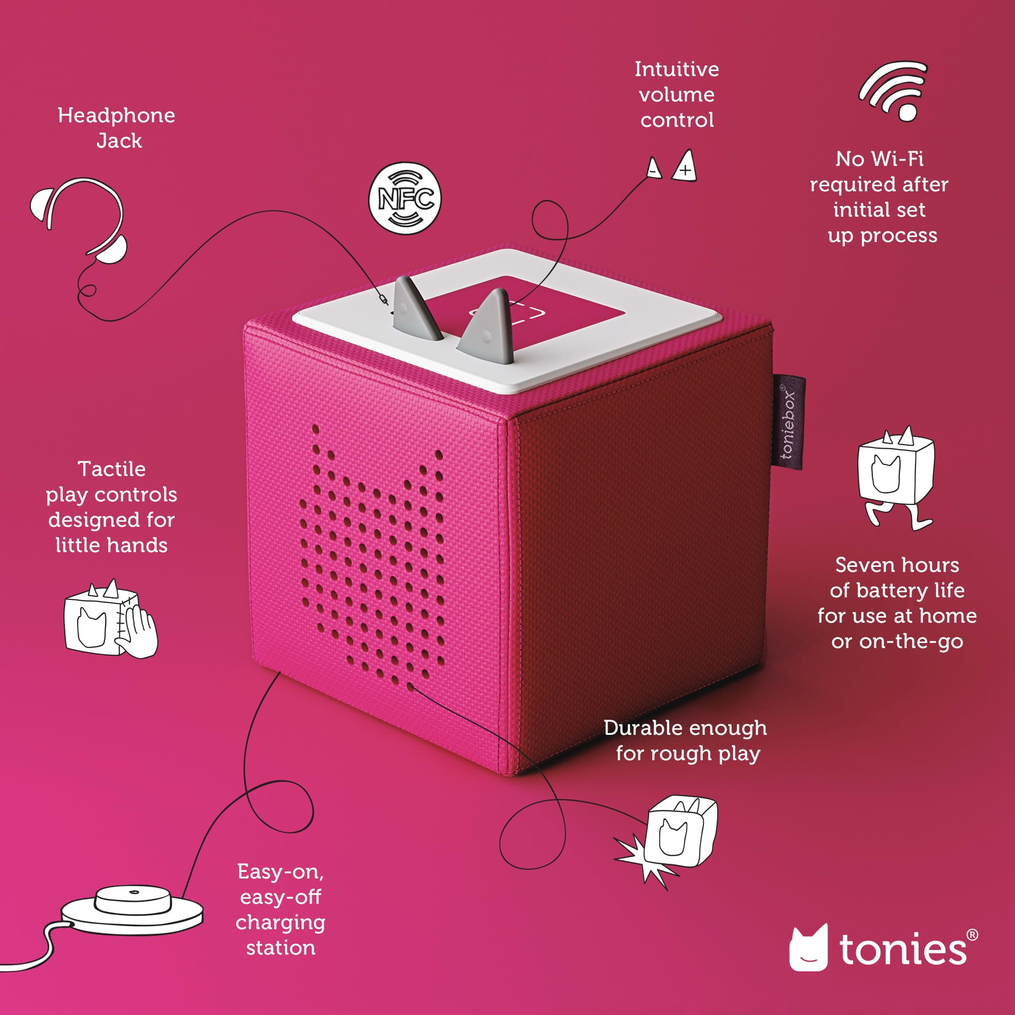 tonies Disney Toniebox 1 Screen-Free Audio Player Starter Set for Kids with Moana, Age Group 3+, Pink