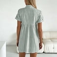 thumbnail image 5 of Relaxed Fit Mini Dress Women Striped Short Sleeve Button Front Turn Down Collar Knit Shirt Dress Green S, 5 of 5