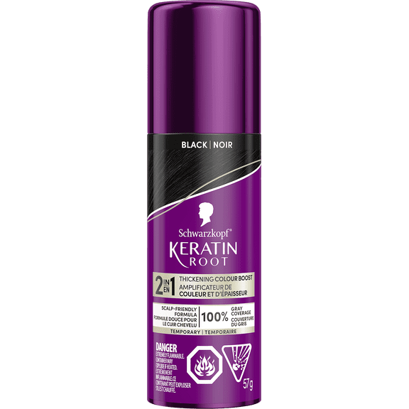 Schwarzkopf Keratin Root Temporary Hair Colour Spray, Black - Salon Inspired Temporary Hair Dye, for up 100% Grey Coverage and Thicker Looking Roots, Ammonia free