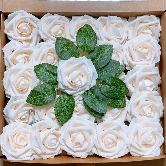 Caja de regalo de rosas de espuma de polietileno, 25/50 unidades, flores artificiales falsas, decoración de boda, flores para sujetar