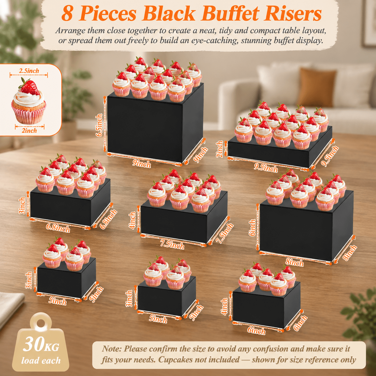 8black Buffet Risers With Mini Sign And Marker For Party Catering ...