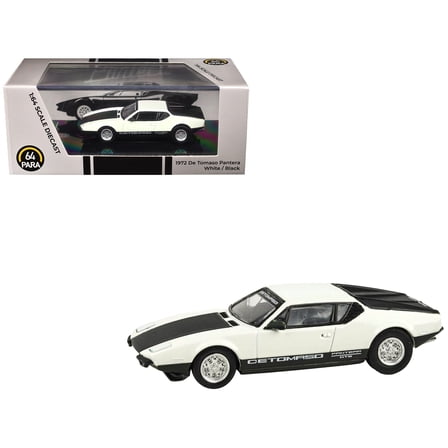 1972 De Tomaso Pantera White and Black 1/64 Diecast Model Car by Paragon Models