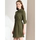 thumbnail image 4 of Allegra K Vestido Estilo Safari Para Mujer Con Puntada En Contraste, Media Tapeta, Mangas 3/4, Vestido Camisero Ejercito verde XS, 4 of 6