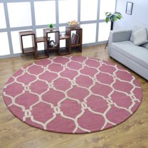 Rugsotic Carpets Hand Tufted Wool Eco-Friendly Area Rugs - 8'x8', Round, Pink Beige, Modern Contemporary Design, High Pile Handmade Anti Skid Rugs for Living Room, Bed Room (K01004)