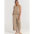 thumbnail image 5 of Women'S Pants Sets 2 Piece Outfits Sleeveless Round Neck Tank Tops Elastic Waist Wide Leg Khaki XXL, 5 of 10