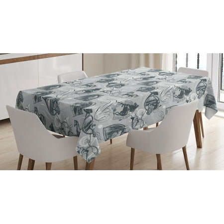 

Horses Tablecloth Vintage Monochrome Sketch Stallion Swirls Calligraphic Design Animal Theme Rectangular Table Cover for Dining Room Kitchen 60 X 84 Inches Pale Grey White Grey by Ambesonne