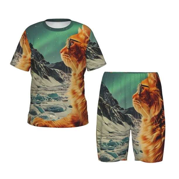 Balery Space Adventurer Cat Conjunto de Pijama Infantil de Manga Corta con Estampado – Ropa de Dormir de Algodón Suave-Large