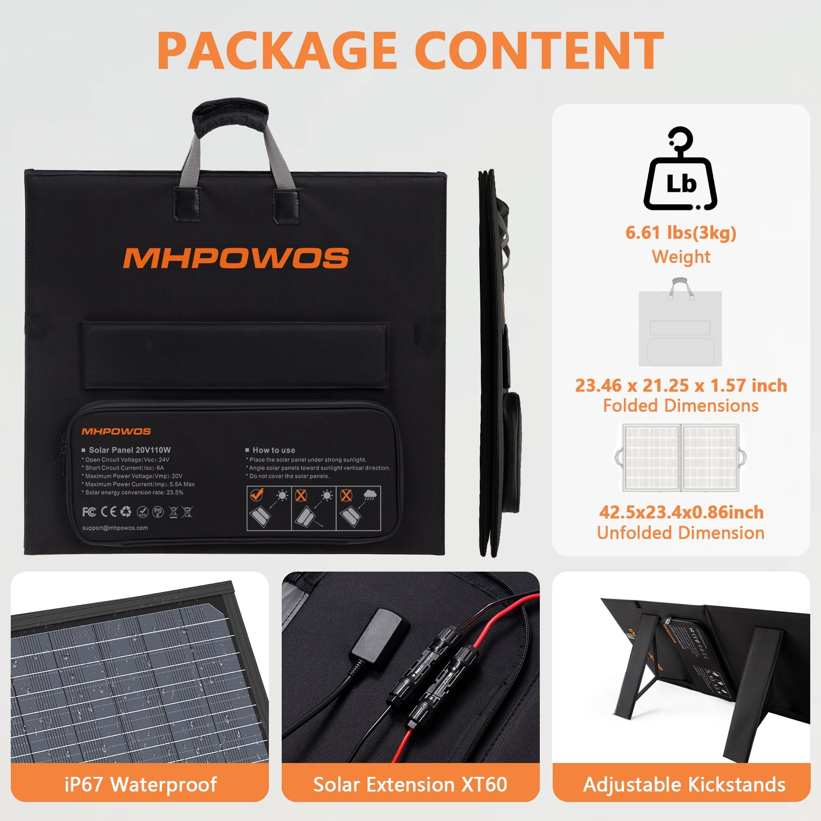 MHPOWOS 110W 20V Portable Foldable Solar Panel Power Station Solar Charging ith Aadjustable Stand For Outdoor Camping RV
