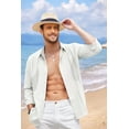 thumbnail image 7 of Coshow Mens Cuban Guayabera Shirt Casual Button Down Shirts Long Sleeve Summer Beach Shirts, 7 of 7