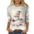 thumbnail image 2 of Craaazy Christmas Shirts 3/4 Sleeve Casual Round Neck Womens Shirts Christmas Printing Blouse Gifts for Women, 2 of 5