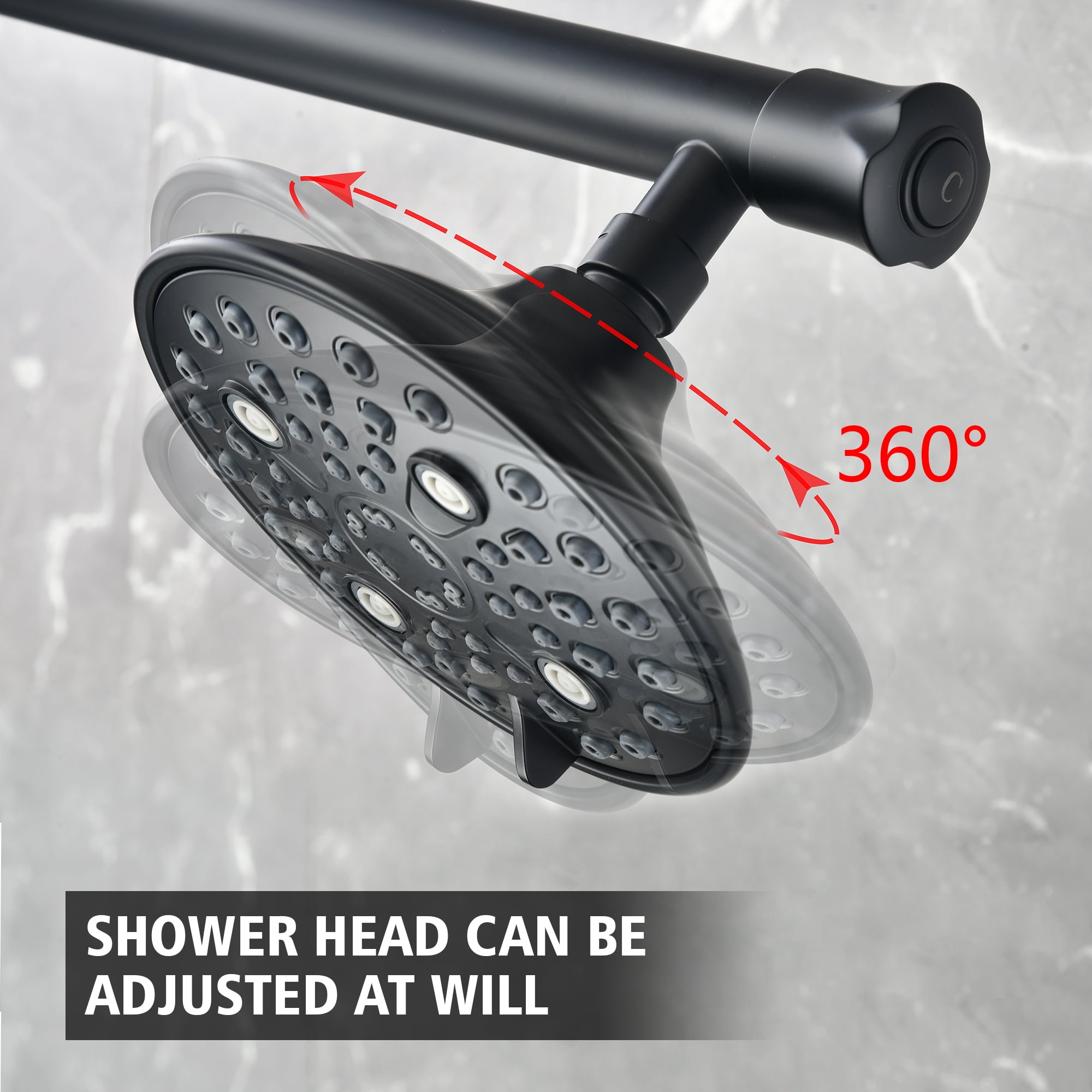 sumerain Luxurious High Pressure 6-setting Shower Head Combo with 20 Inch Long Shower Arm for Couples, Matte Black