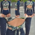 thumbnail image 3 of Women Two Piece Rash Guard Long Sleeve Swimsuits Swim Shirt Bathing Suit with Boyshort Bottom-L, 3 of 6