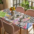 thumbnail image 3 of Bunny Easter Table Cloths for 3 Foot Rectangle Tables, Eggs Plaid Spring Floral Black White Farmhouse Patio Waterproof Elastic Fitted Tablecloths, Washable Rectangular Table Cover for Camping, 3 of 8
