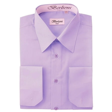 Berlioni Italy Men's Convertible Cuff Solid Long Sleeve Dress Shirt
