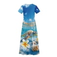 thumbnail image 6 of Uourmeti Girls Summer Maxi Dresses Crew Neck Short Sleeve Casual Flowy Tiered Long Dress with Pockets (Sea Turtle Plumeria), Size 7-8 Years, 6 of 7