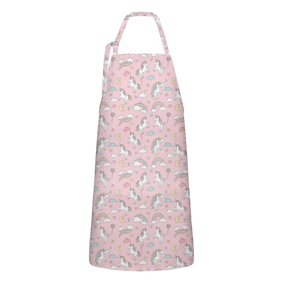 Unicorn Rainbow Cloud Moon Star Apron-Garden Aprons for Women with Pockets-Cotton Linen Waterproof Kitchen Cooking Gardening Aprons Adjustable for Kitchen,Cooking,BBQ and Salon 33x27 Inch