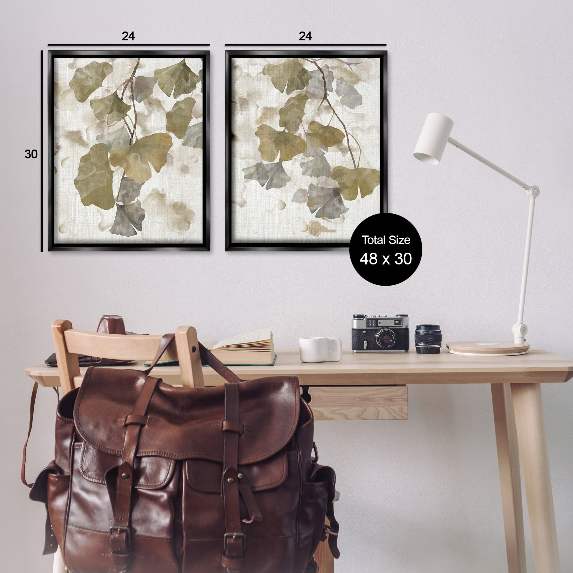 Stupell Industries Rustic Gingko Leaves Botanical & Floral Painting Black Floater Framed Canvas Art Print Wall Art, 25 x 31, Set of 2