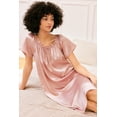 thumbnail image 3 of Oudiya Women Satin Nightgown Pleated Loose Sleepwear Elastic Neckline Short Sleeve Sleep Dresses, S-4XL, 3 of 6