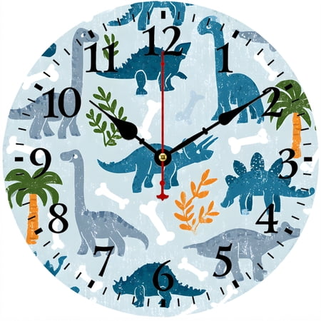 CozyHour Dinosaur Wall Clock 9.84 Inch, Battery Operated Analog Kids Room Decor, Cute Dino Clock for Boys Bedroom Nursery Playroom