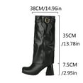thumbnail image 6 of Rokment Womens Slouchy Wide Calf Fold over Knee High Boots Winter Fall Fashion Square Toe Chunky Heel Mid Calf Foldover Tall Boots, 6 of 8