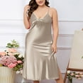 thumbnail image 2 of Annhoo Women's Satin Silk Nightgown Lace V Neck Sleeveless Slipt Spaghetti Strapy Sleepwear Dress Casual Loungewear, 2 of 7