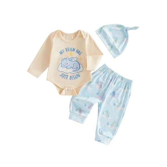 RUINIXCW Baby Boy Fall Outfit Long Sleeve Sleeping Dragon Print Romper, Pants, Hat