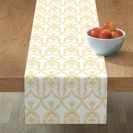 

Cotton Sateen Table Runner 108 - Rococo Toile Yellow French Country Floral Cottage Silhouette Print Custom Table Linens by Spoonflower