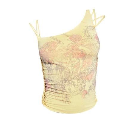 

SEMIMAY Spring Women s Fashion Vintage Print Slim Fit Cropped Camisole