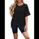 thumbnail image 3 of Camisetas de Gran Tamaño para Mujer, Cuello Redondo, Corta, Blusas Casuales de Verano, Blusas Holgadas de Corte Alto Negro L, 3 of 10