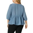thumbnail image 3 of Agnes Orinda Women's Plus Size 3/4 Puff Sleeve Top Cinched Waist Ruffle Peplum Blouse 2X Blue, 3 of 7