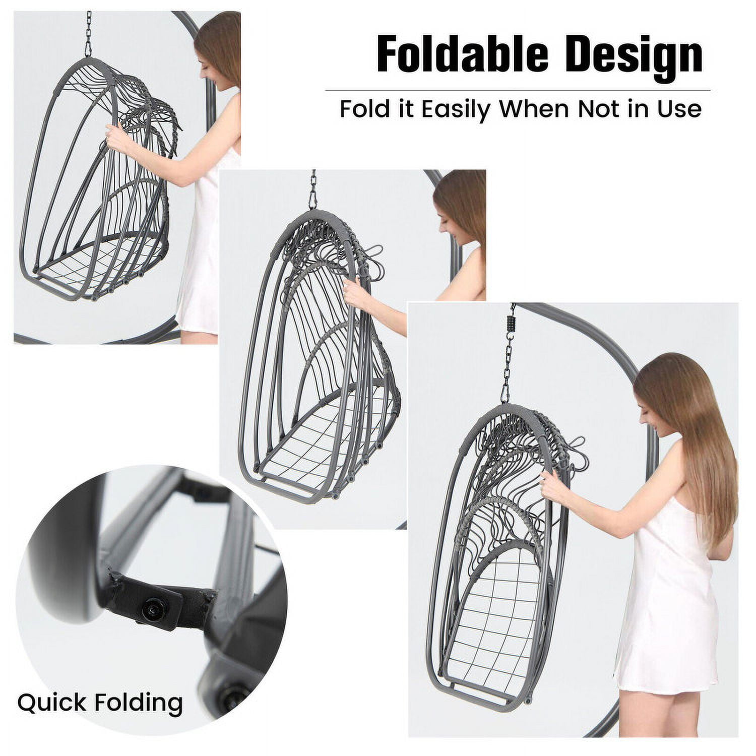 Aimee Lii Hanging Folding Egg Chair with Stand Soft Cushion Pillow Swing Hammock, Hanging Hammock Chair, Gray