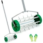 Colwelt  Heavy Duty Rolling Garden Lawn Aerator, Garden Yard Rotary Push Lawn Aeration with 49inch Home Grass Steel Handle