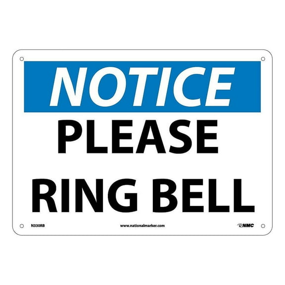 National Marker Notice Signs; Please Ring Bell 10X14 Rigid Plastic N330RB