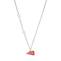 Delight Jewelry Acrylic Red Cheer Megaphone - Silvertone Class of 2026 Delicate Bar Necklace, 18.75"