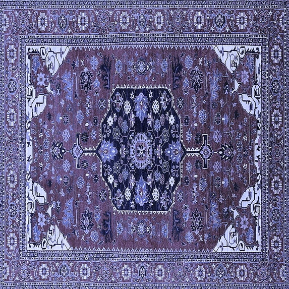 Ahgly Company Machine Washable Indoor Square Persian Blue Traditional Area Rugs, 7' Square
