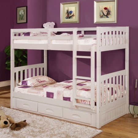 Bunk Bed With Drawers American Furniture Classics Model 0210-TTW, Solid Pine Twin/Twin Bunk Bed with Three Drawers in White ()