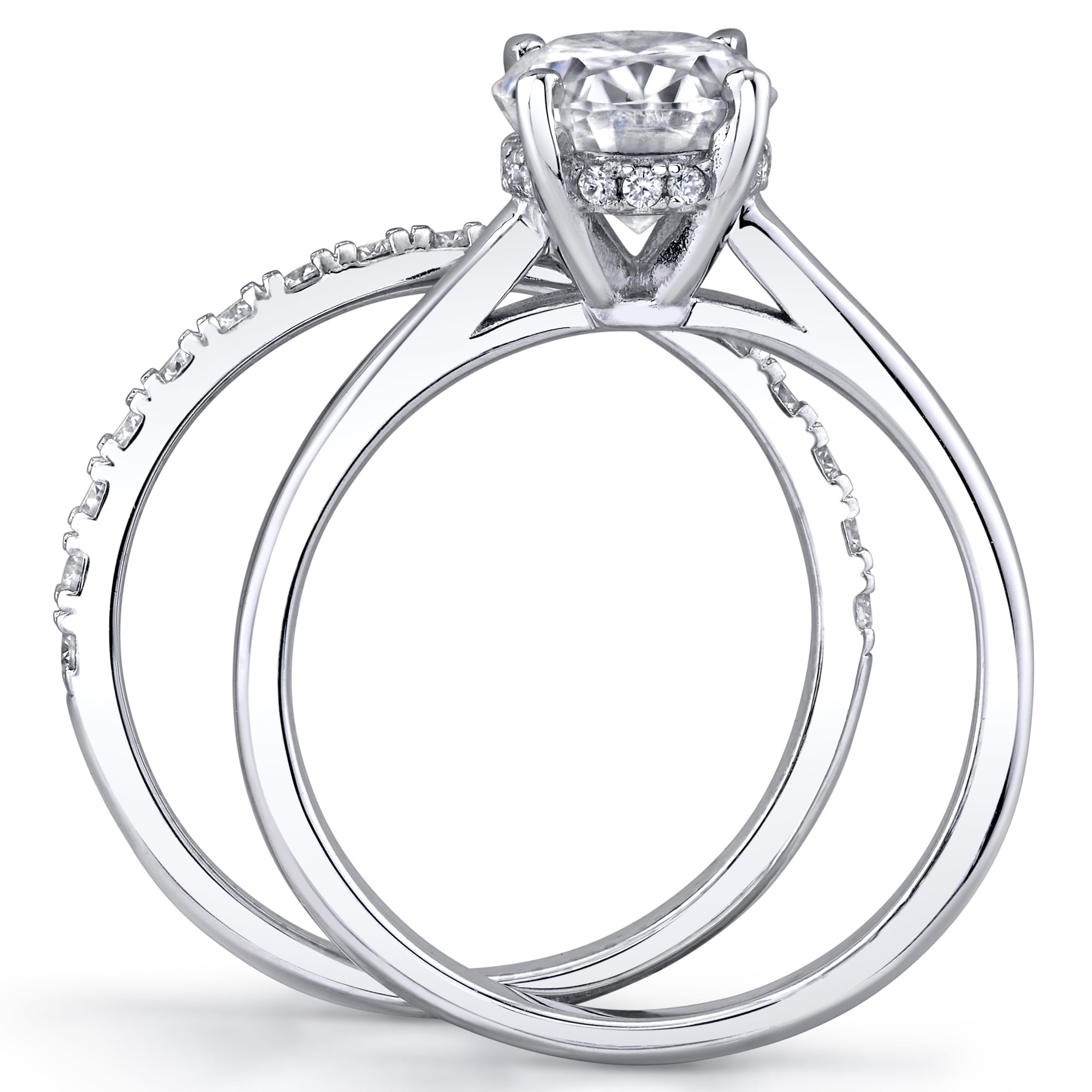 Metal Masters Womens 2.5Ct Oval Moissanite Engagement Ring Bridal Set 18K White Gold Plated Silver 9mm