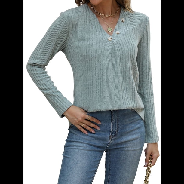 Camisas Elegantes de Textura para Mujer, de Algodón Básico con Rayas en las Axilas - Sudadera con Capucha Verde XL