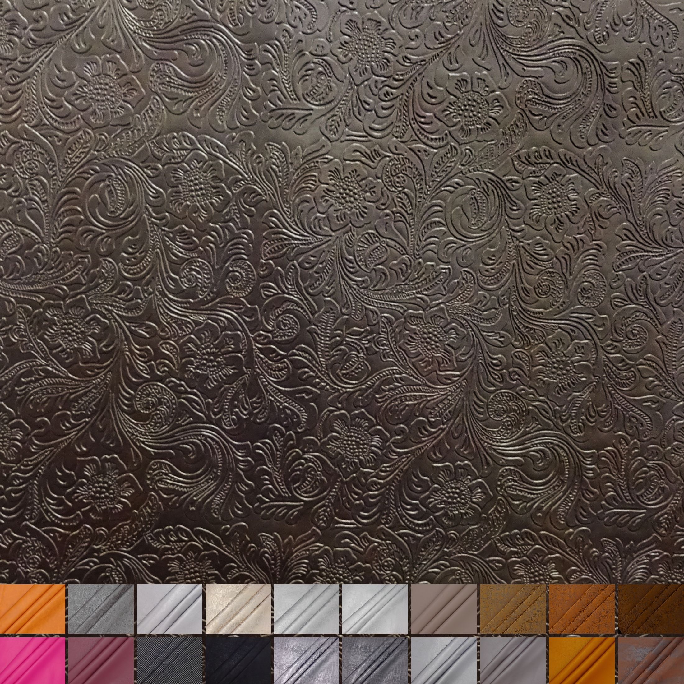 Waverly Inspirations 1.5 Yard Cut Faux Flower Leather Fabric, Brown, 44” Wide for Crafts & DIY Projects