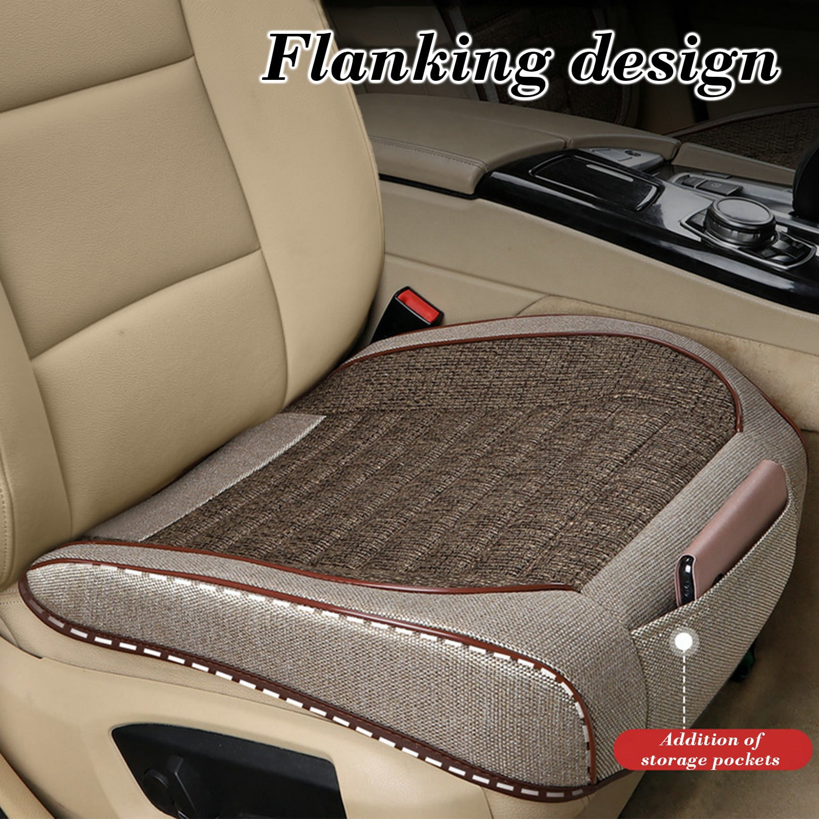 Breathable Linen Car Seat Cover Fully Enclosed Cushion, All Season for Car 20.5x20.5 Inch Easy Fit
