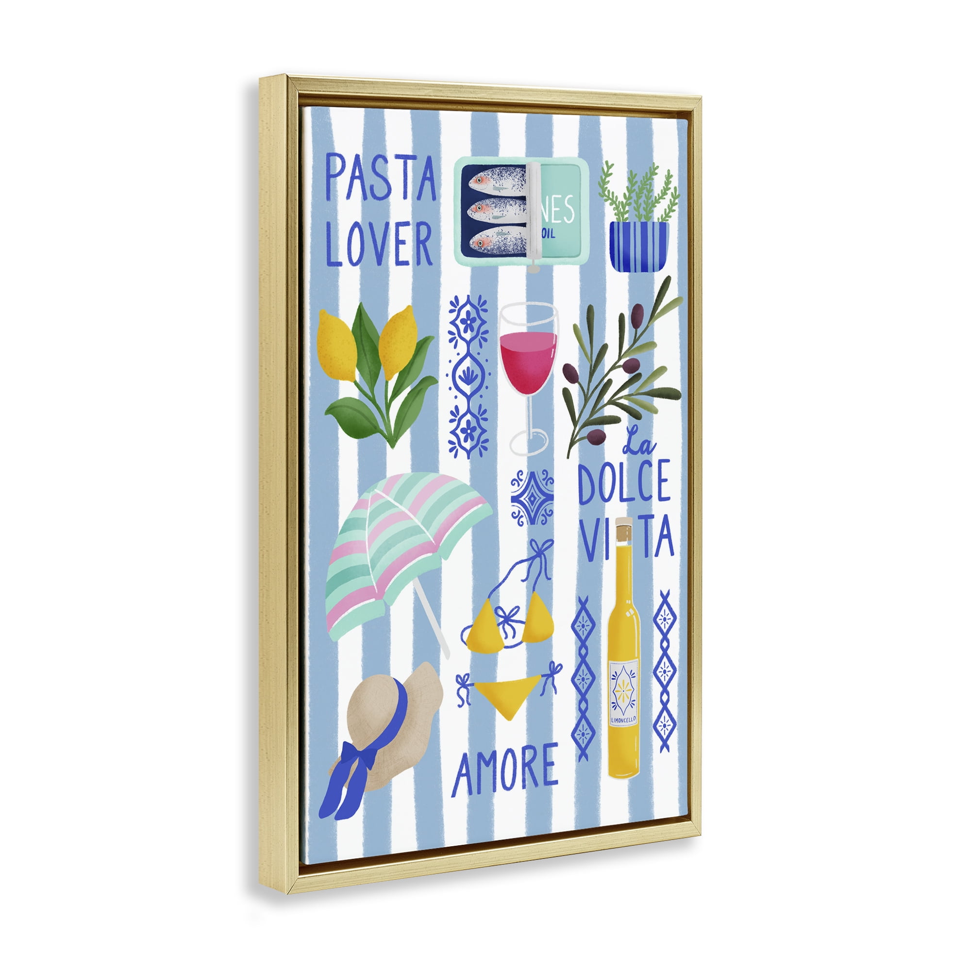 Stupell Industries Pasta Lover Mediterranean Gold Framed Floater Canvas Wall Art, design by Metka Hiti